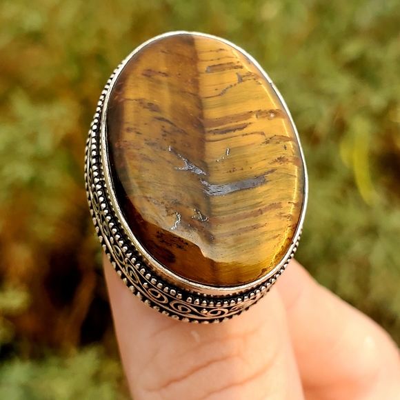 New Amazing Oversized Tiger Eye 925 Silver Ring. - Picture 6 of 16